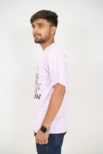 Man in lavender casual t-shirt facing left side