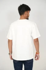 Rear view of man in plain white t-shirt