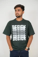 Man facing front in dark green casual t-shirt and jeans