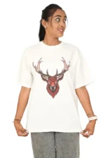 Woman in white t-shirt front-facing with head turned right